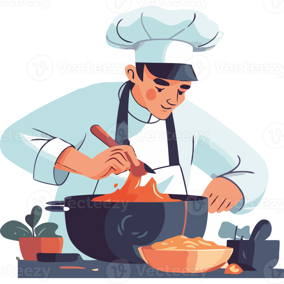 Chef cooking food in a pot png