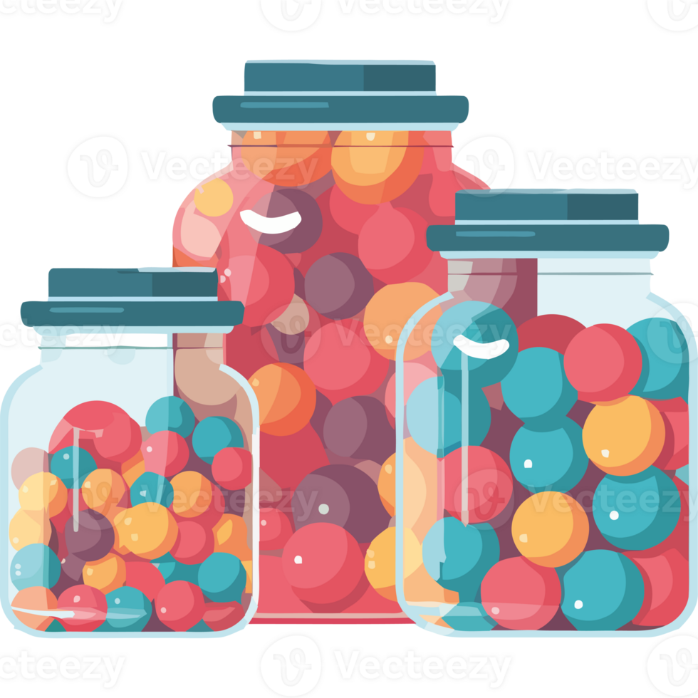 Three jars with colorful balls in them png