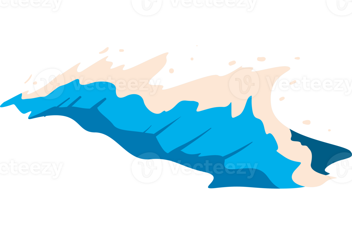 A cartoon wave with blue water and white splashes png