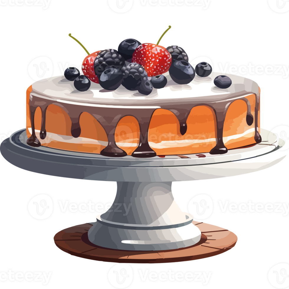 Cake with berries and chocolate on a cake stand png
