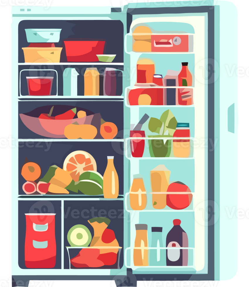 An open refrigerator with food inside png