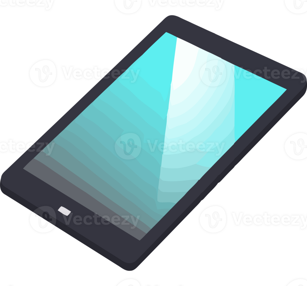 A tablet computer with a blue screen on it png