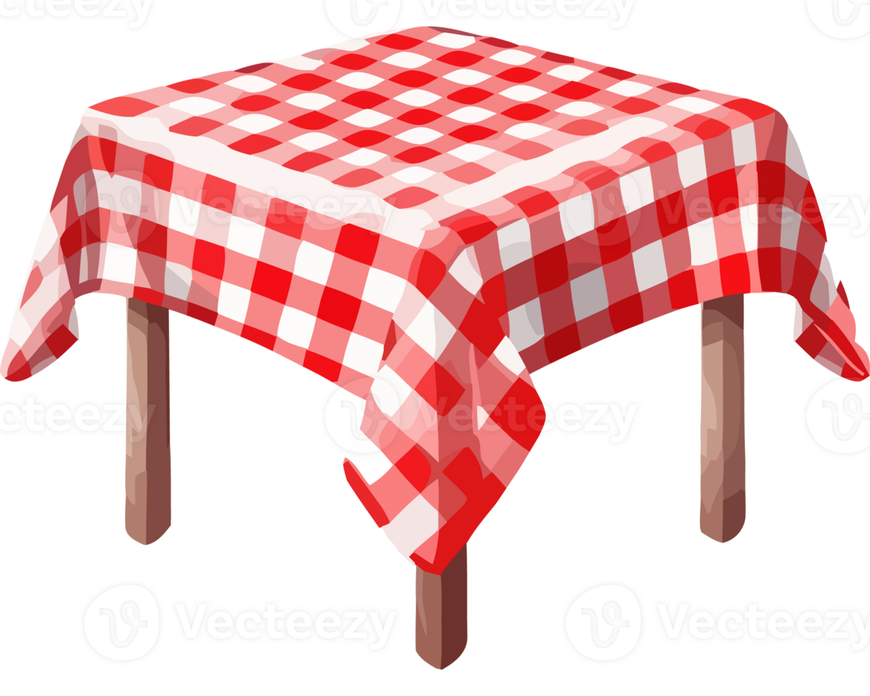 A red and white checkered tablecloth on a table png