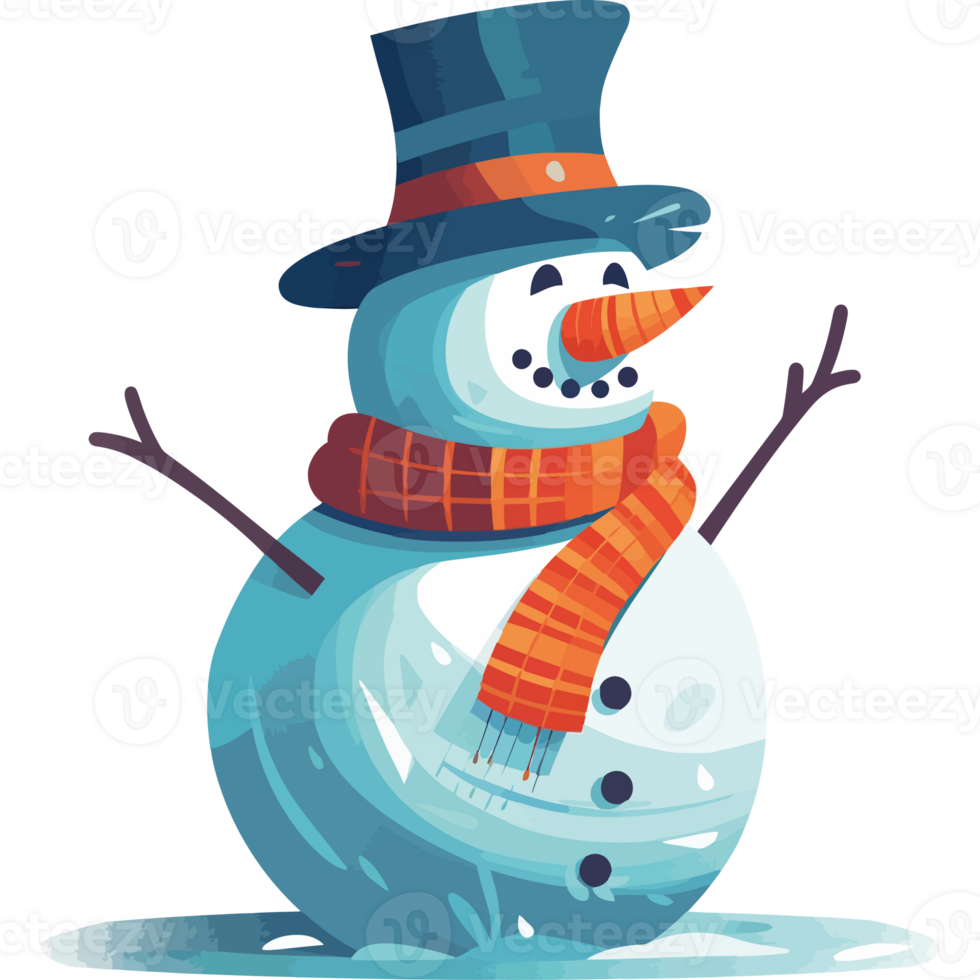 A cartoon snowman with a hat and scarf png