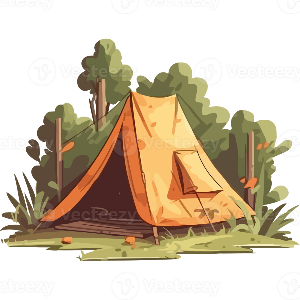 An illustration of a tent in the woods png
