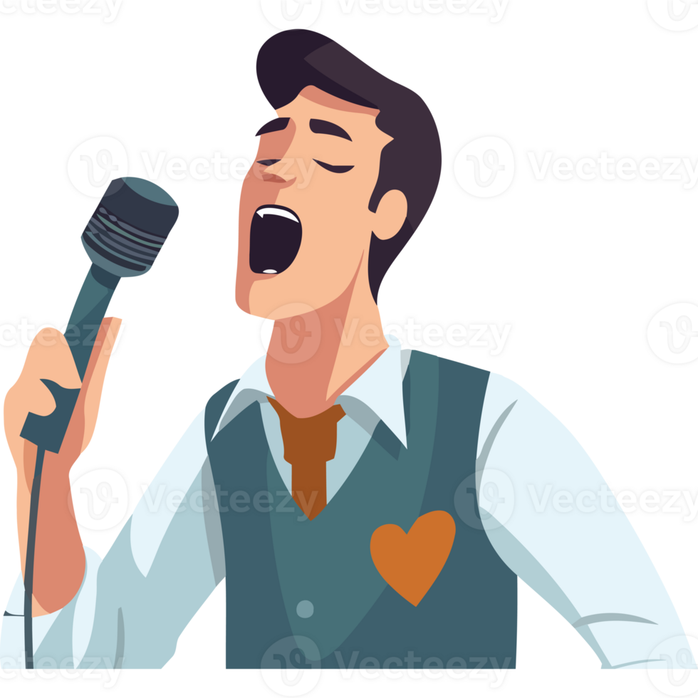 A man singing into a microphone png