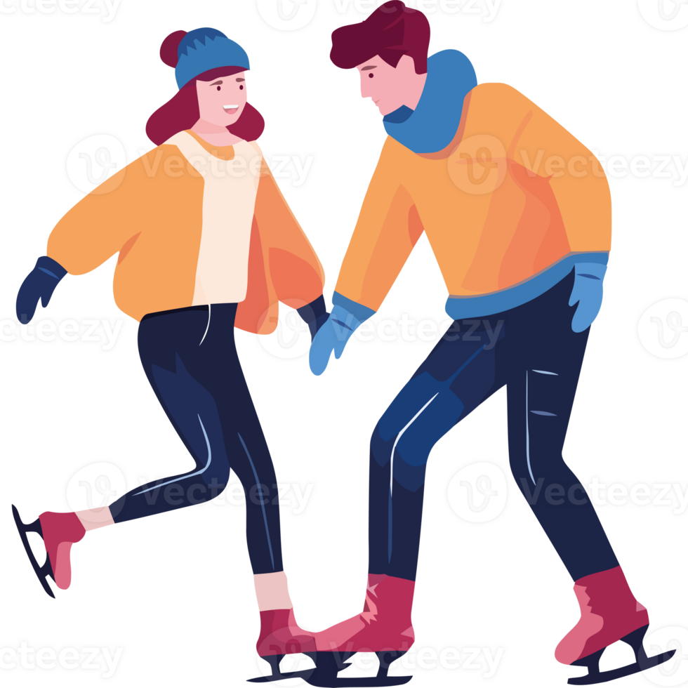 Two people skating on ice, one in winter clothes and the other in winter clothes png