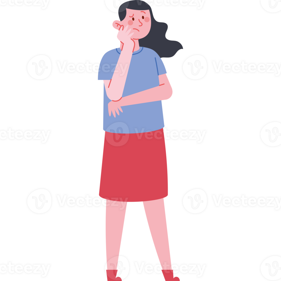 A woman is standing with her hand on her chin png