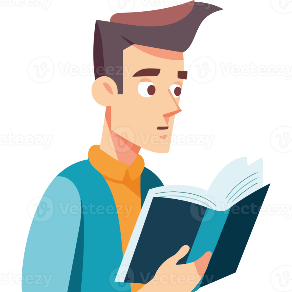 A man reading a book in a flat style png