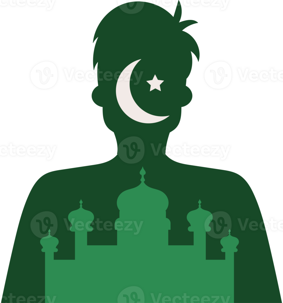 A silhouette of a man with a crescent and crescent on his head png