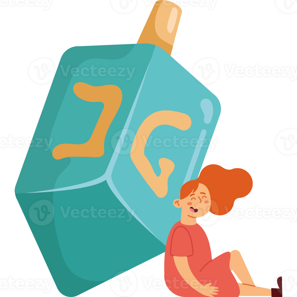 A girl sitting on the floor next to a dreidel png