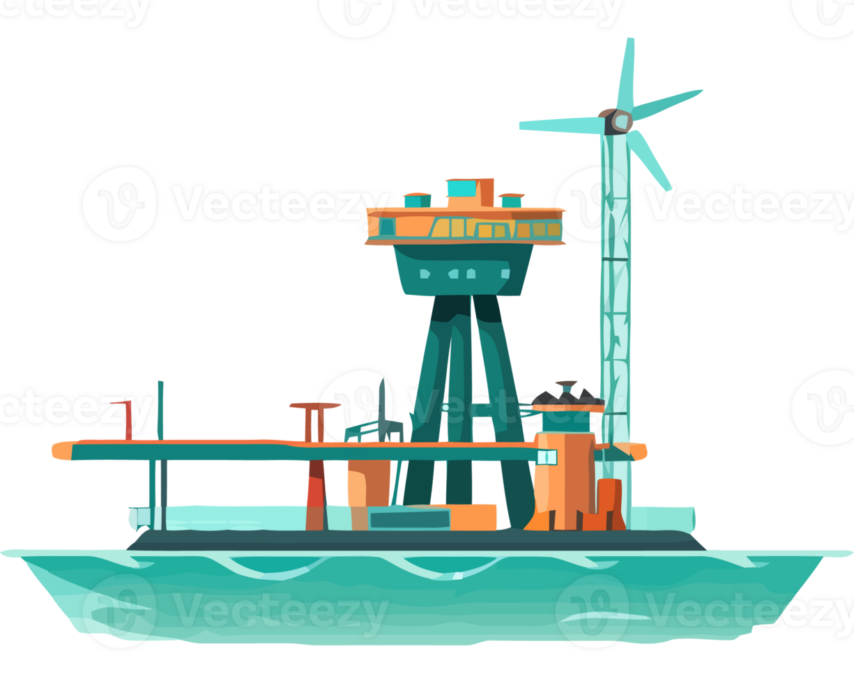 An oil platform with wind turbines on top png