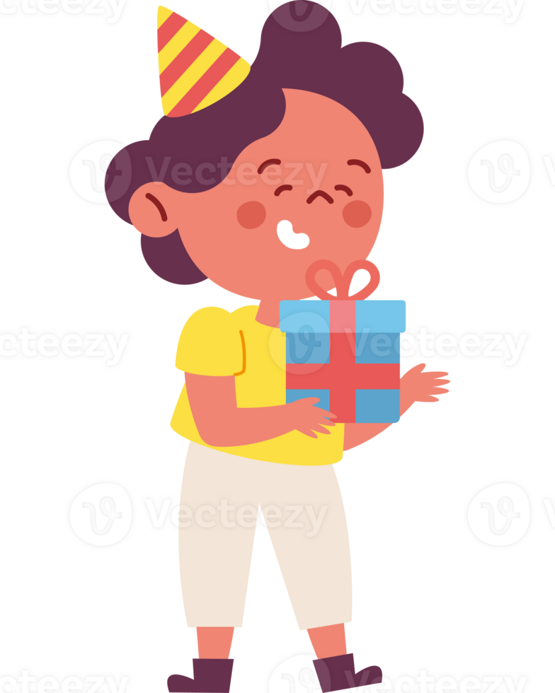 Boy with birthday hat and gift png