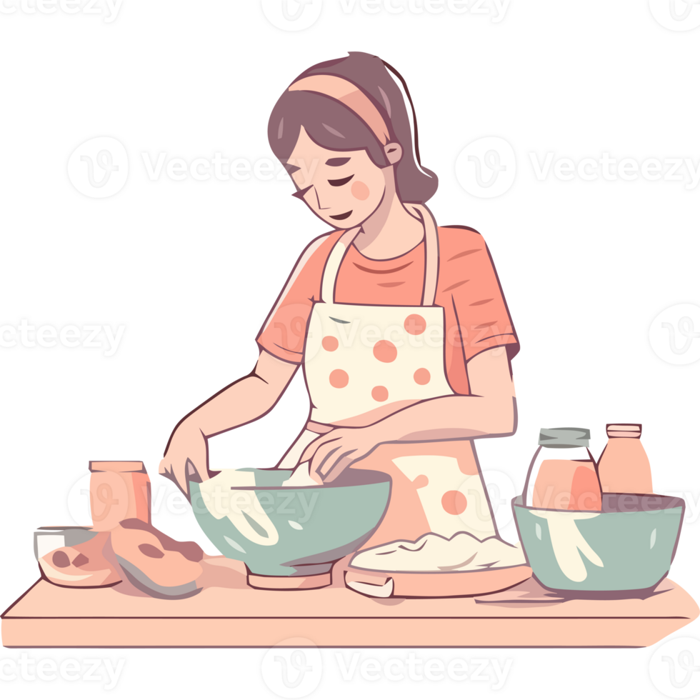 Woman making bread in kitchen png