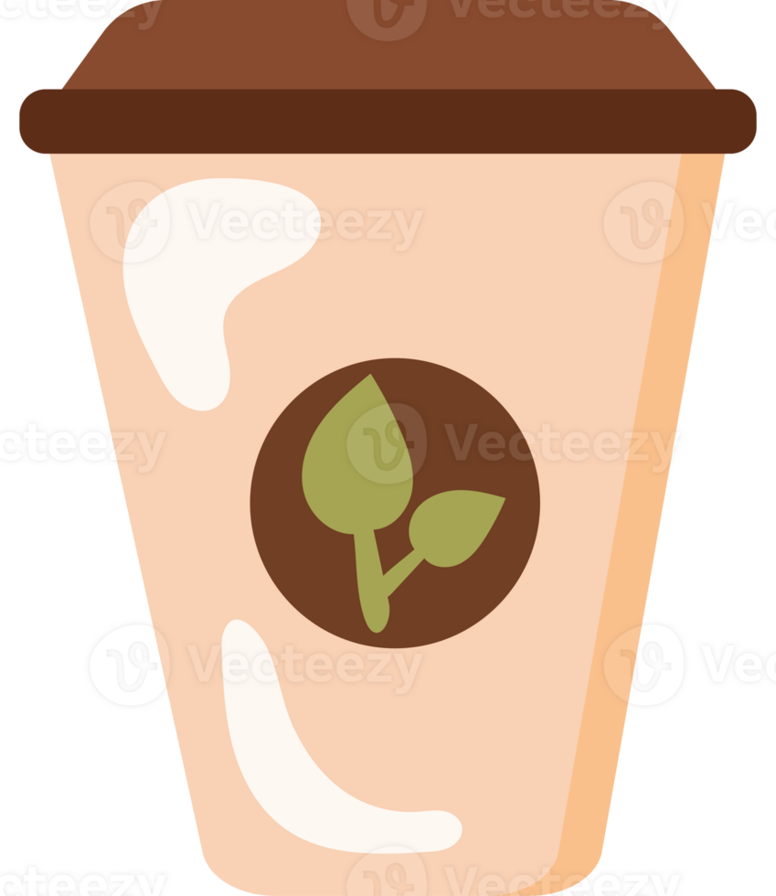 A cup with a green leaf on it png