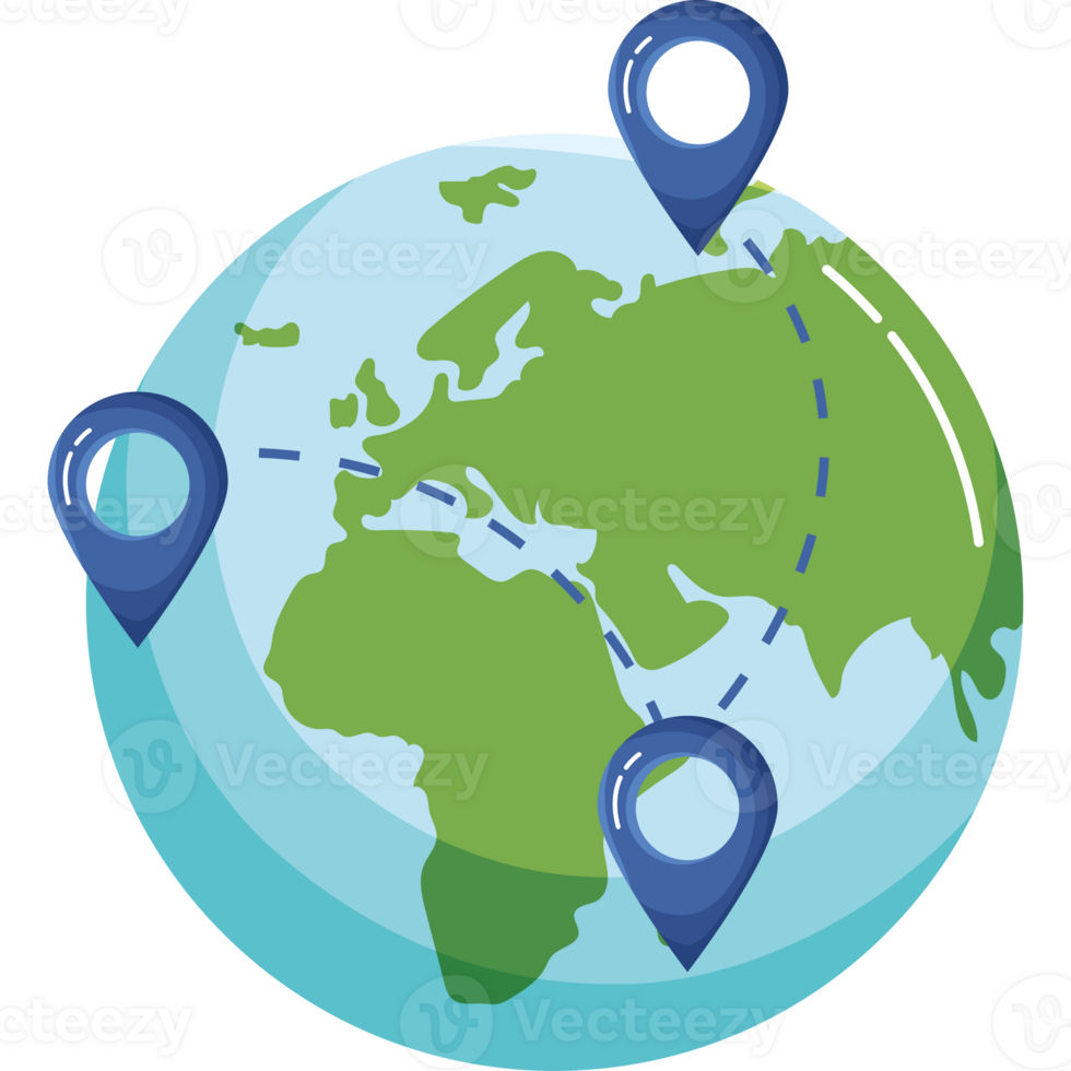 Map pin on the globe png