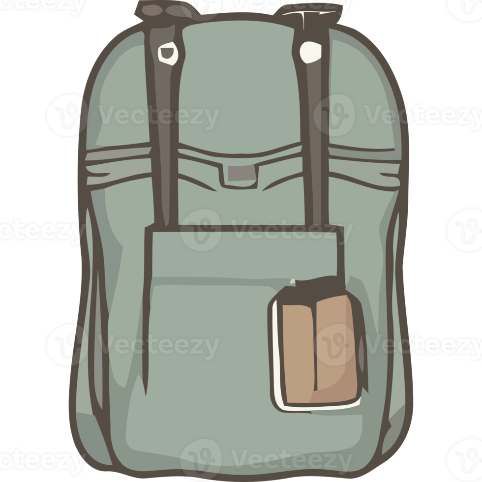 A green backpack with a brown strap png