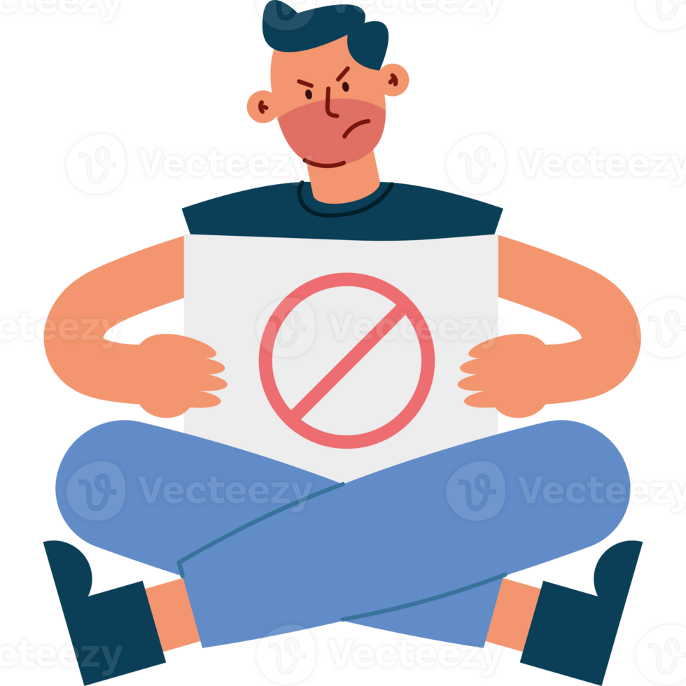 A man sitting on the floor holding a sign that says no png