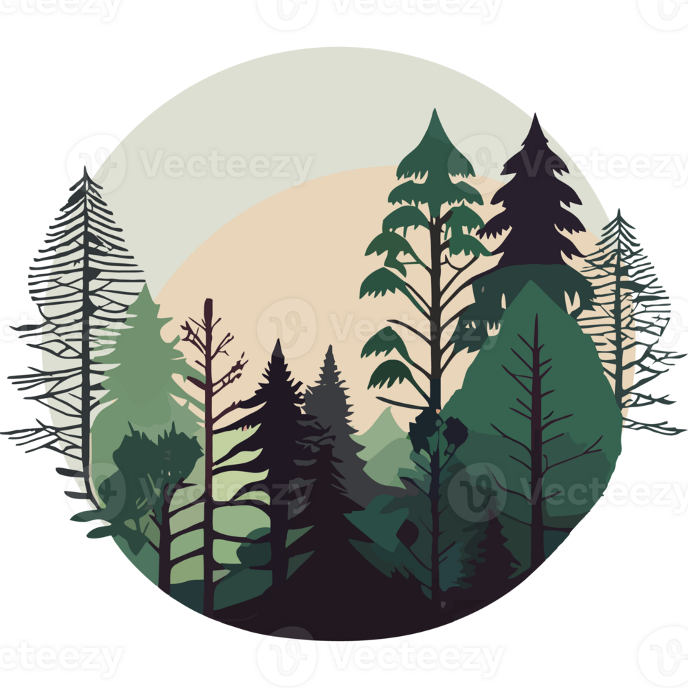 A forest scene with trees and a sun png
