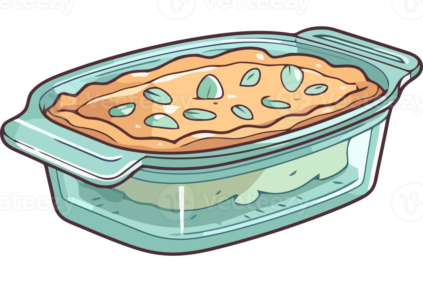 A pie in a glass container with a lid png