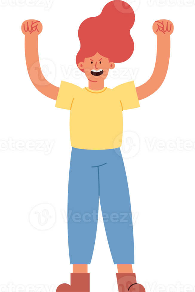 A cartoon woman with red hair and blue jeans png