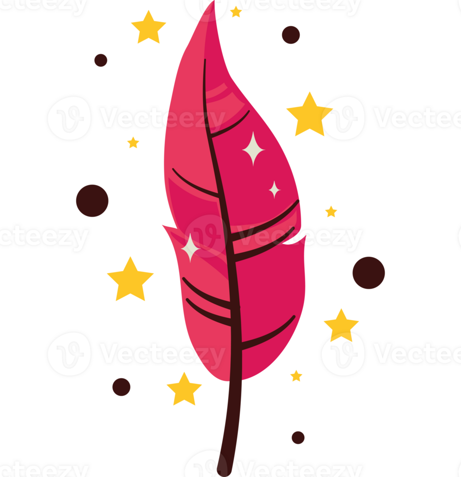 A pink feather with stars around it png