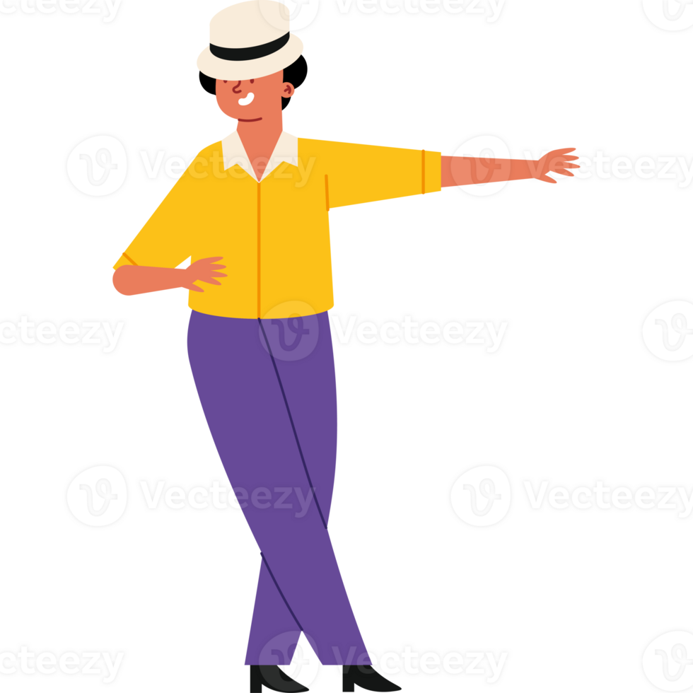 A man in a hat and yellow shirt is dancing png