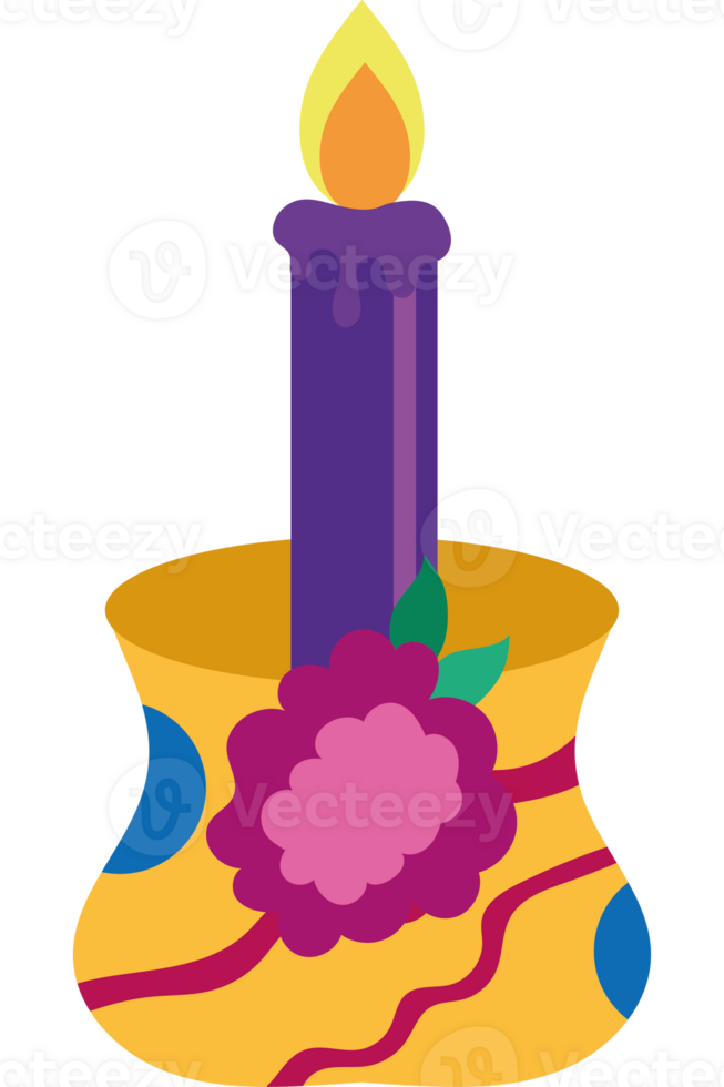 A colorful candle with a flower in it png