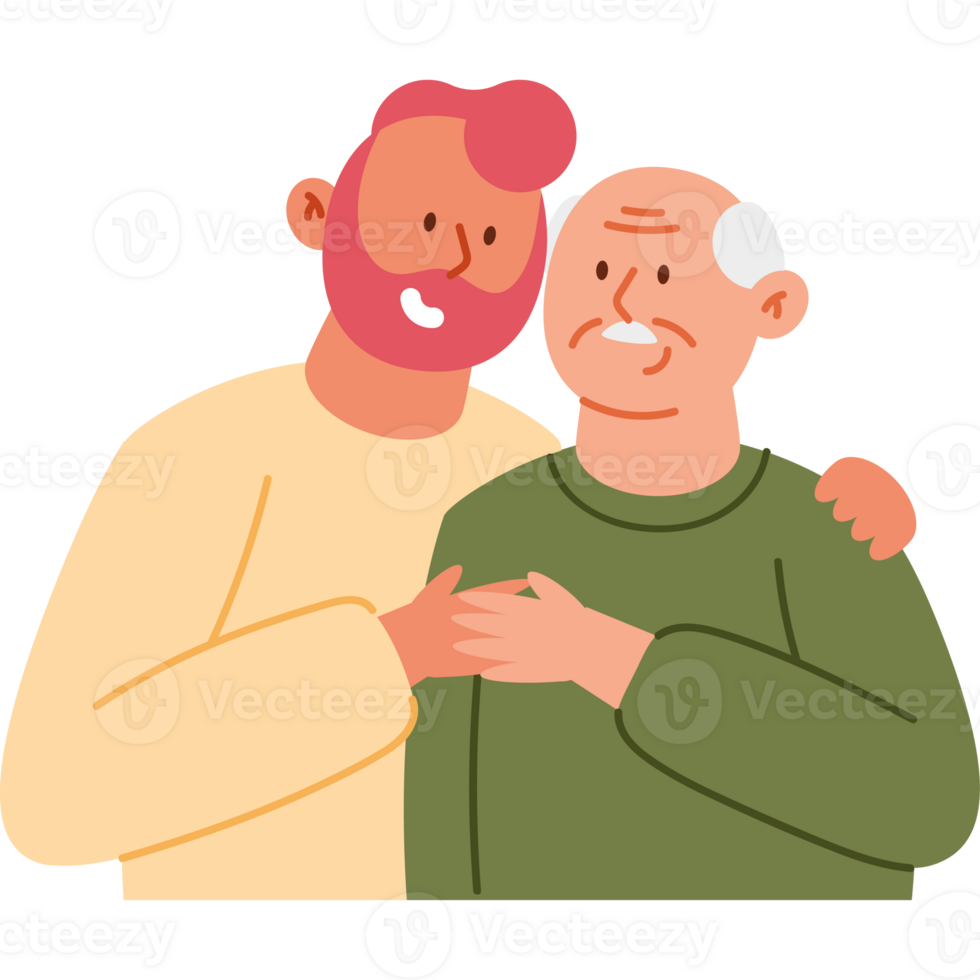An older man hugging a younger man png