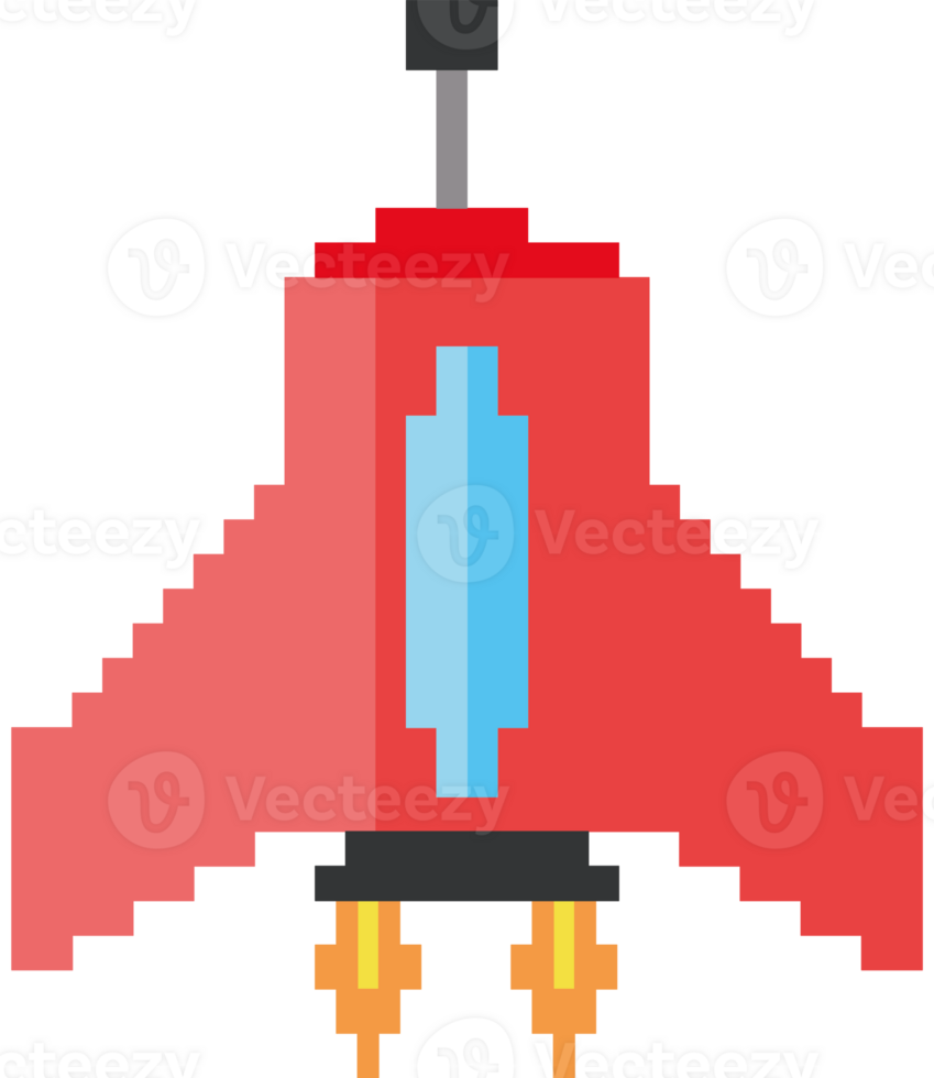 A pixel style rocket flying through the air png