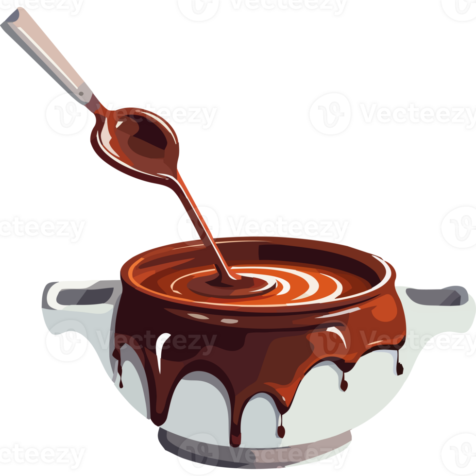Chocolate sauce in a bowl with a spoon png