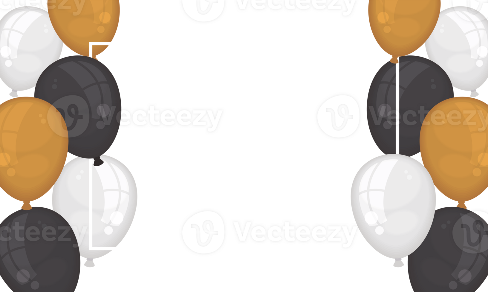 A black and white balloon frame with white and gold balloons png
