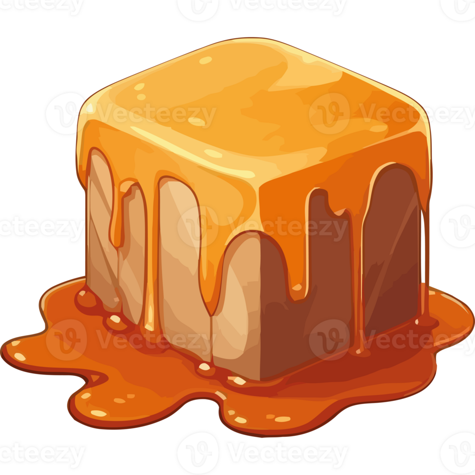 A block of caramel with syrup on it png