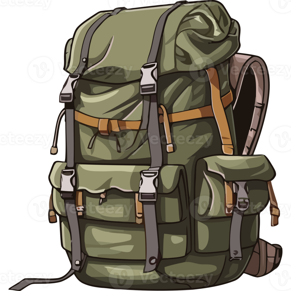 A green backpack with straps and straps png