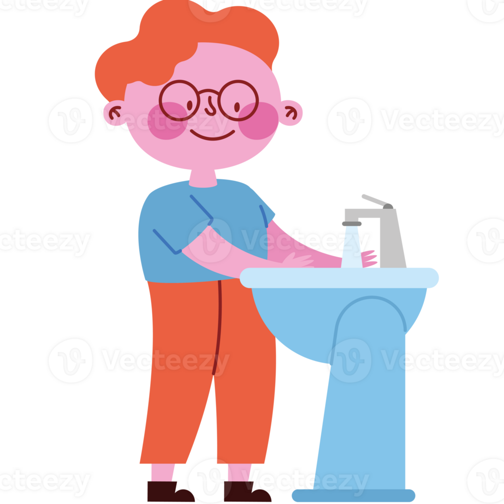 A cartoon boy washing his hands in the sink png