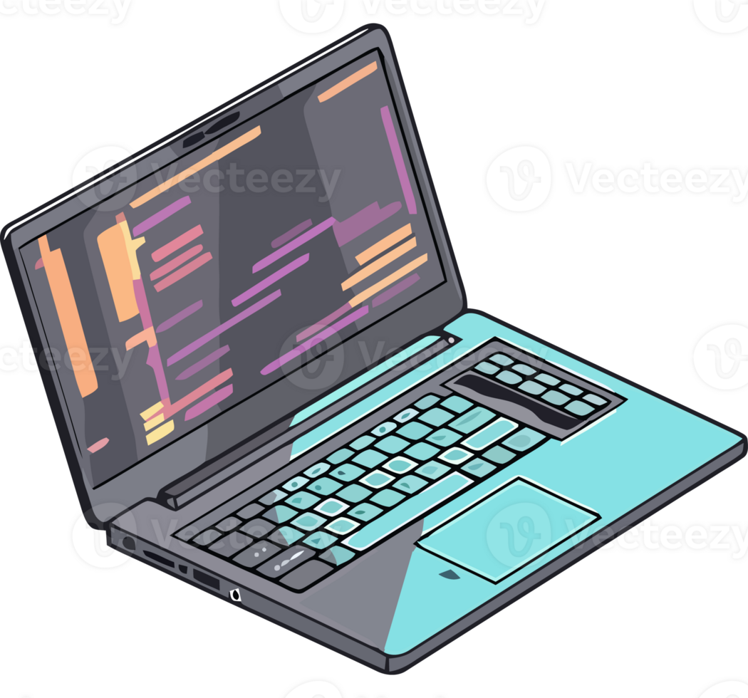 A laptop with a code on it png