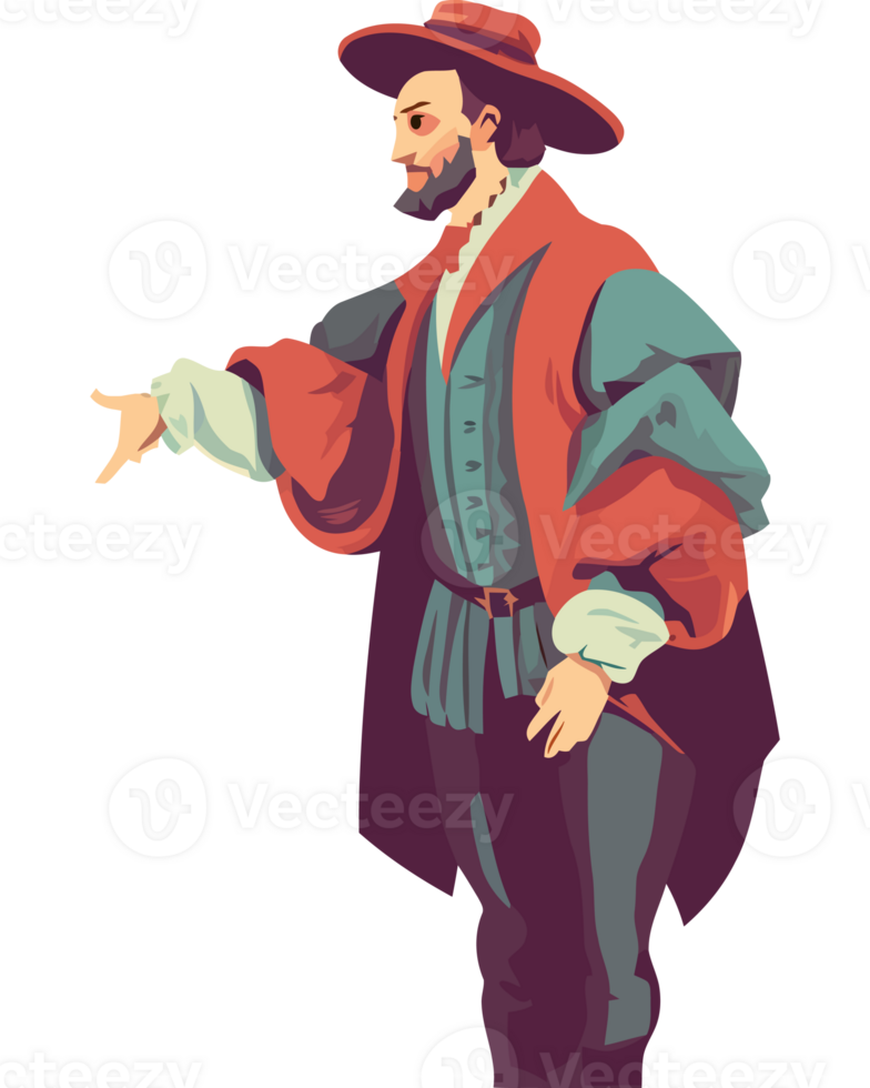 A man in a red hat and coat with a pointed finger png