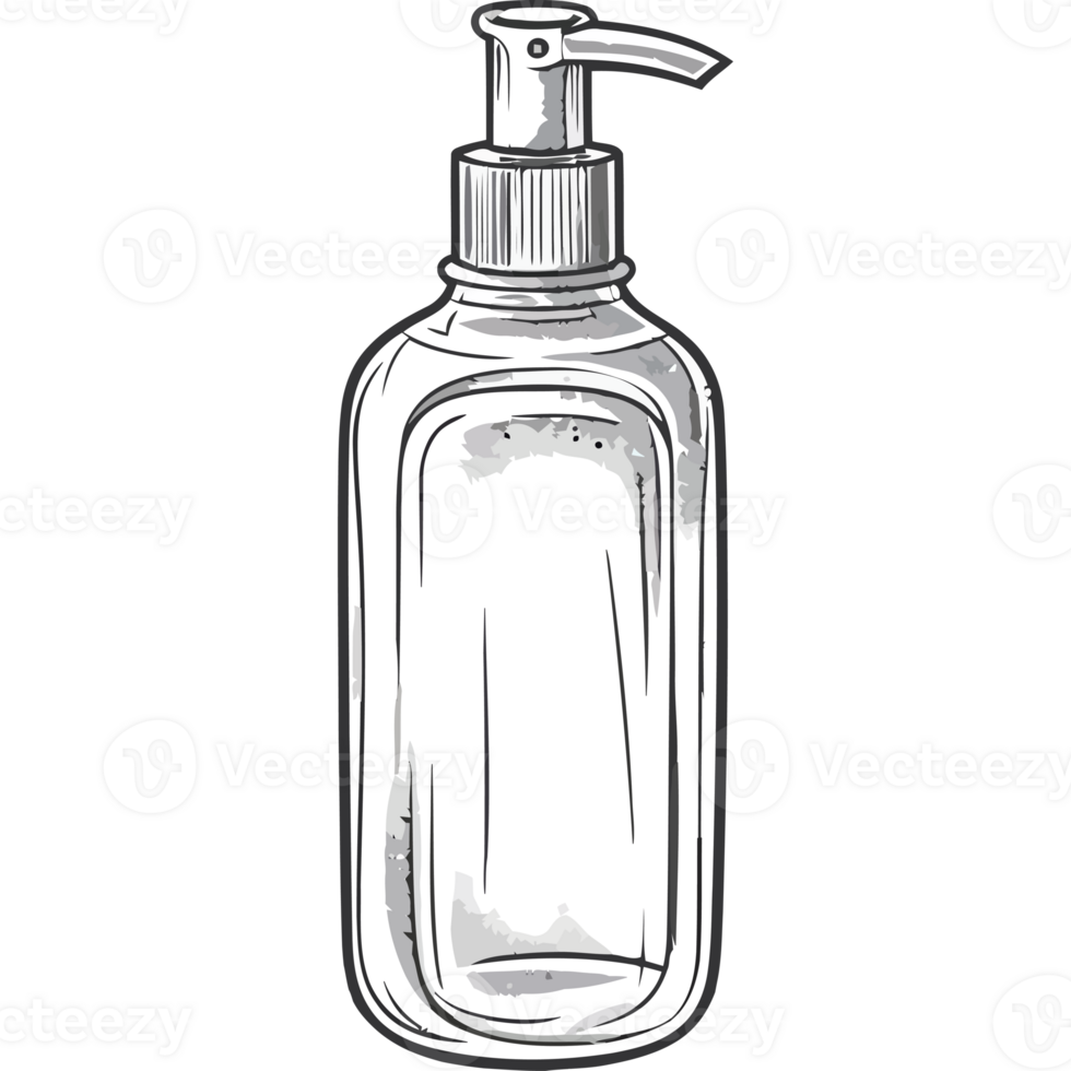 A black and white drawing of a bottle of soap png