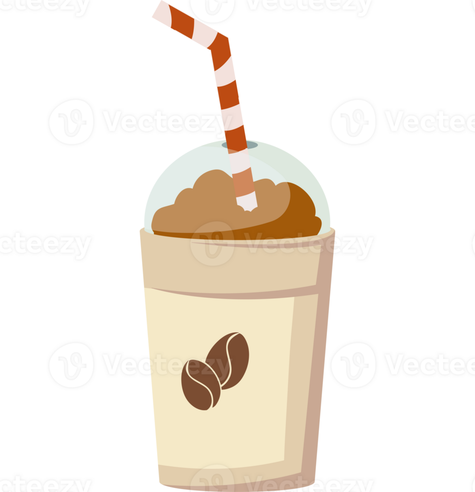 Coffee drink with straw and coffee beans png