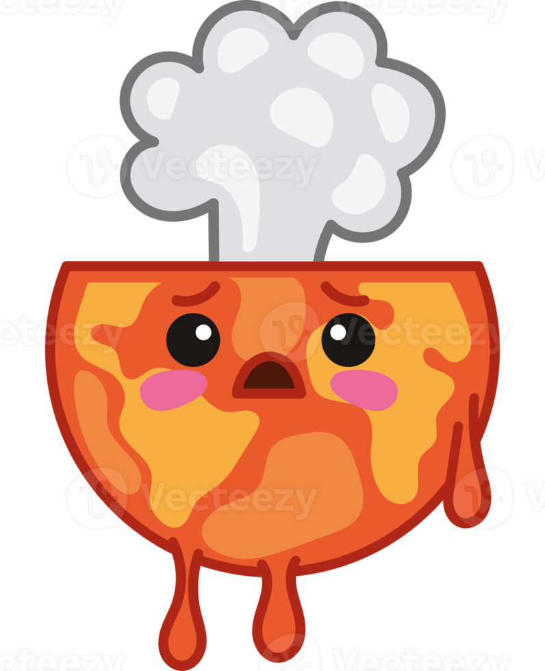 A cartoon pizza with a face and a steam coming out of it png