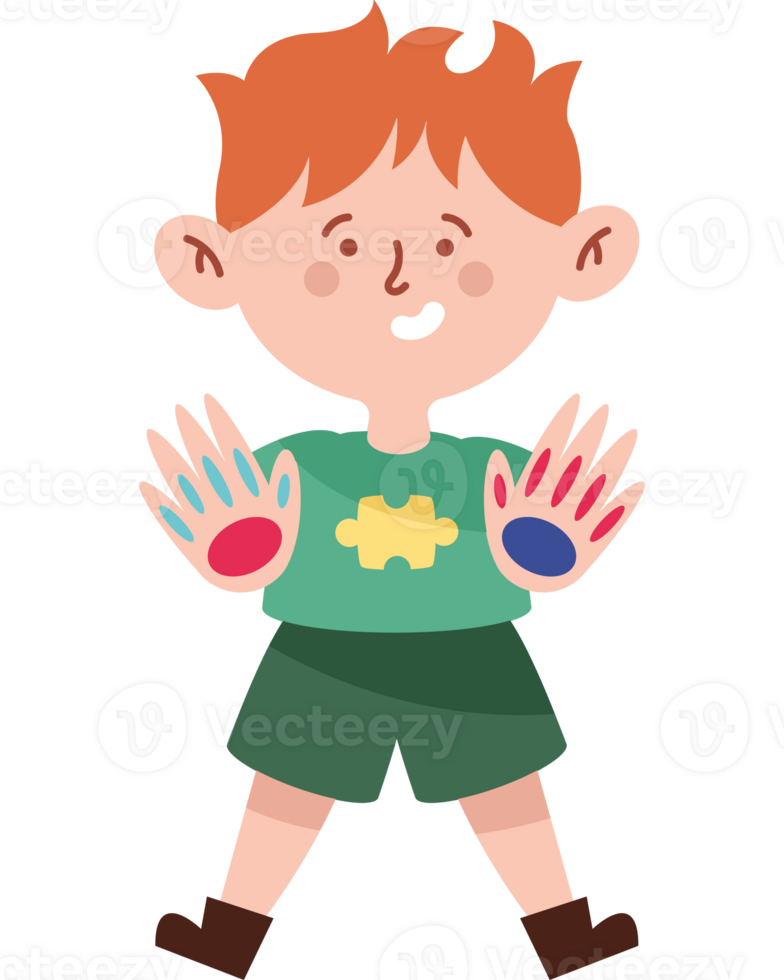 A boy with colorful hands and a smile png