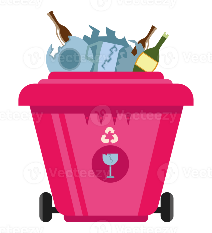 A pink trash can with bottles and wine in it png