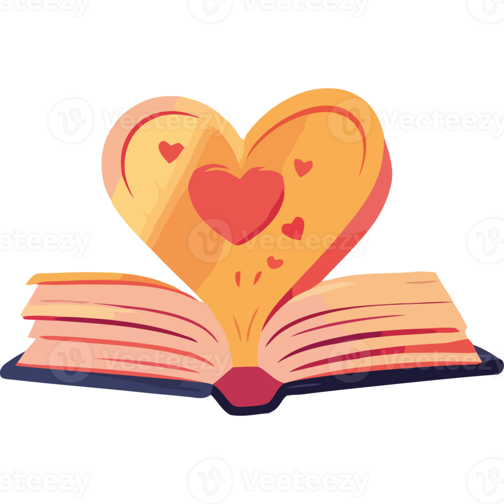 An open book with a heart shape on top png