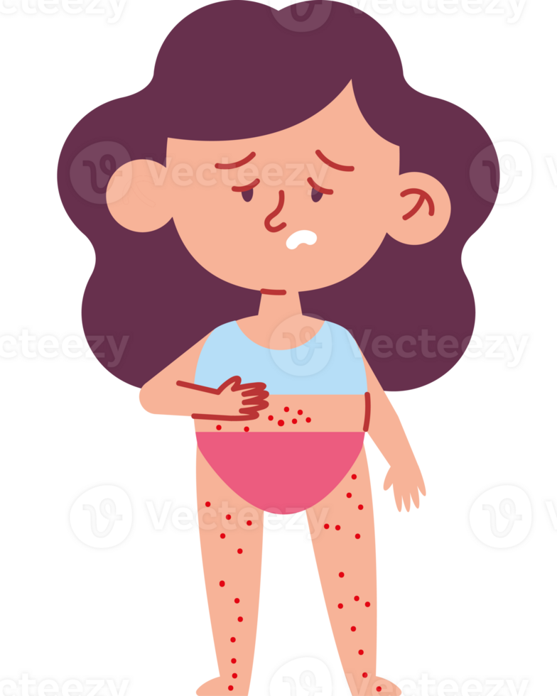 Illustration of a girl with a rash on her body png