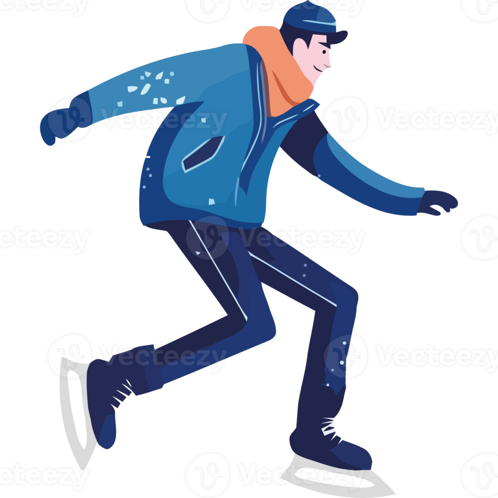 A man skating on ice in a blue jacket png