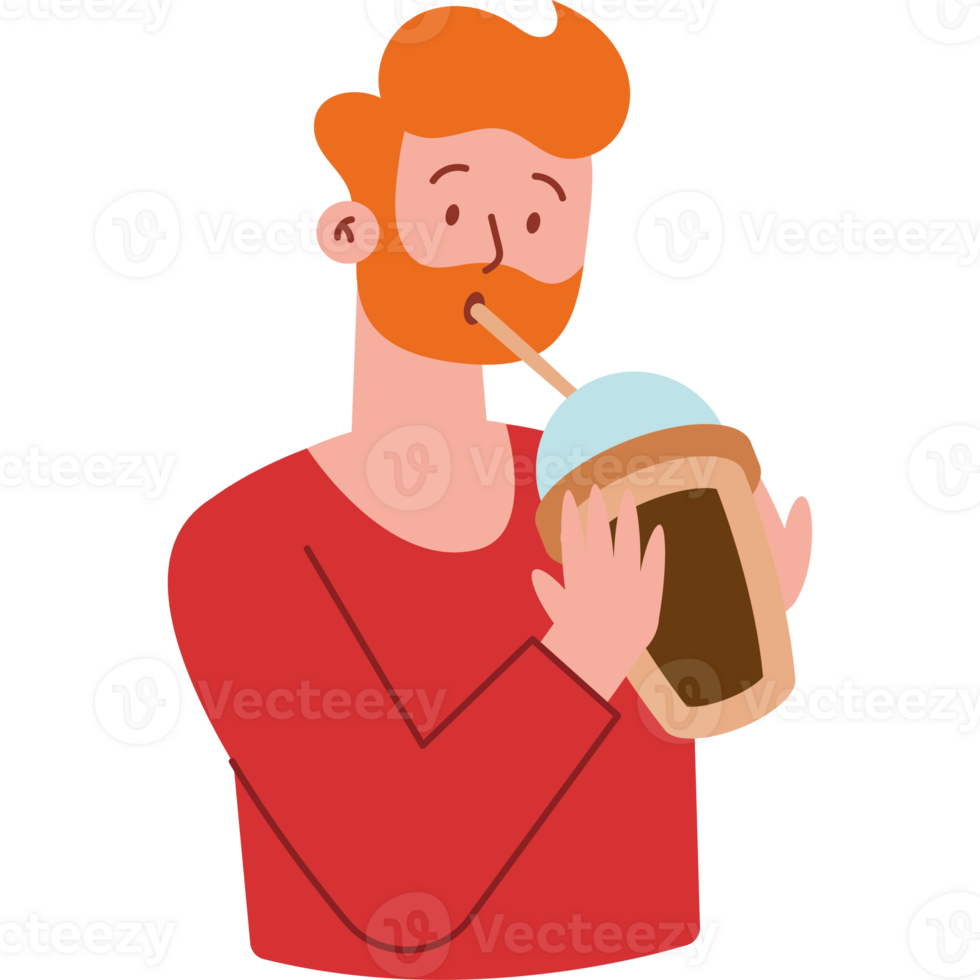 A man with a beard drinking a drink png