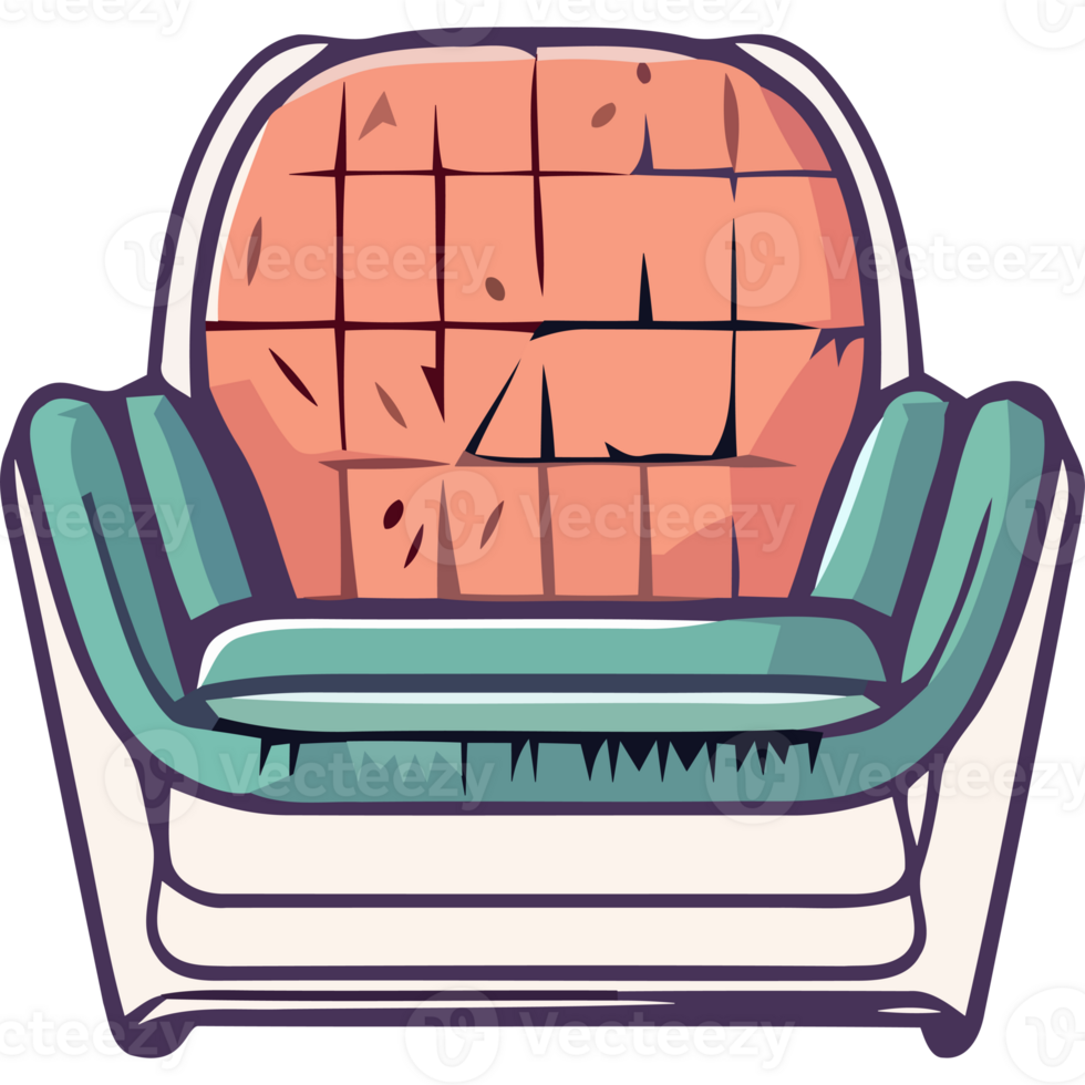 A cartoon chair with a green cushion png