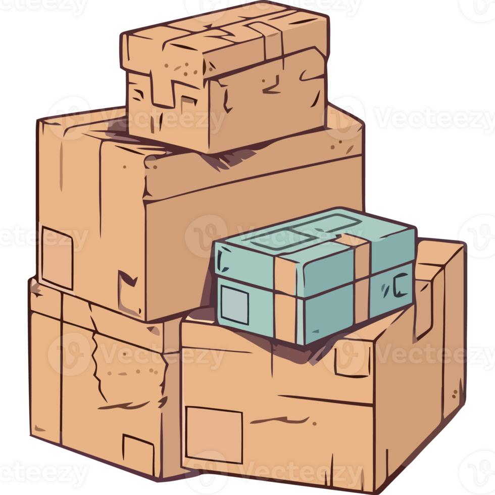 Carton boxes with a blue box on top png