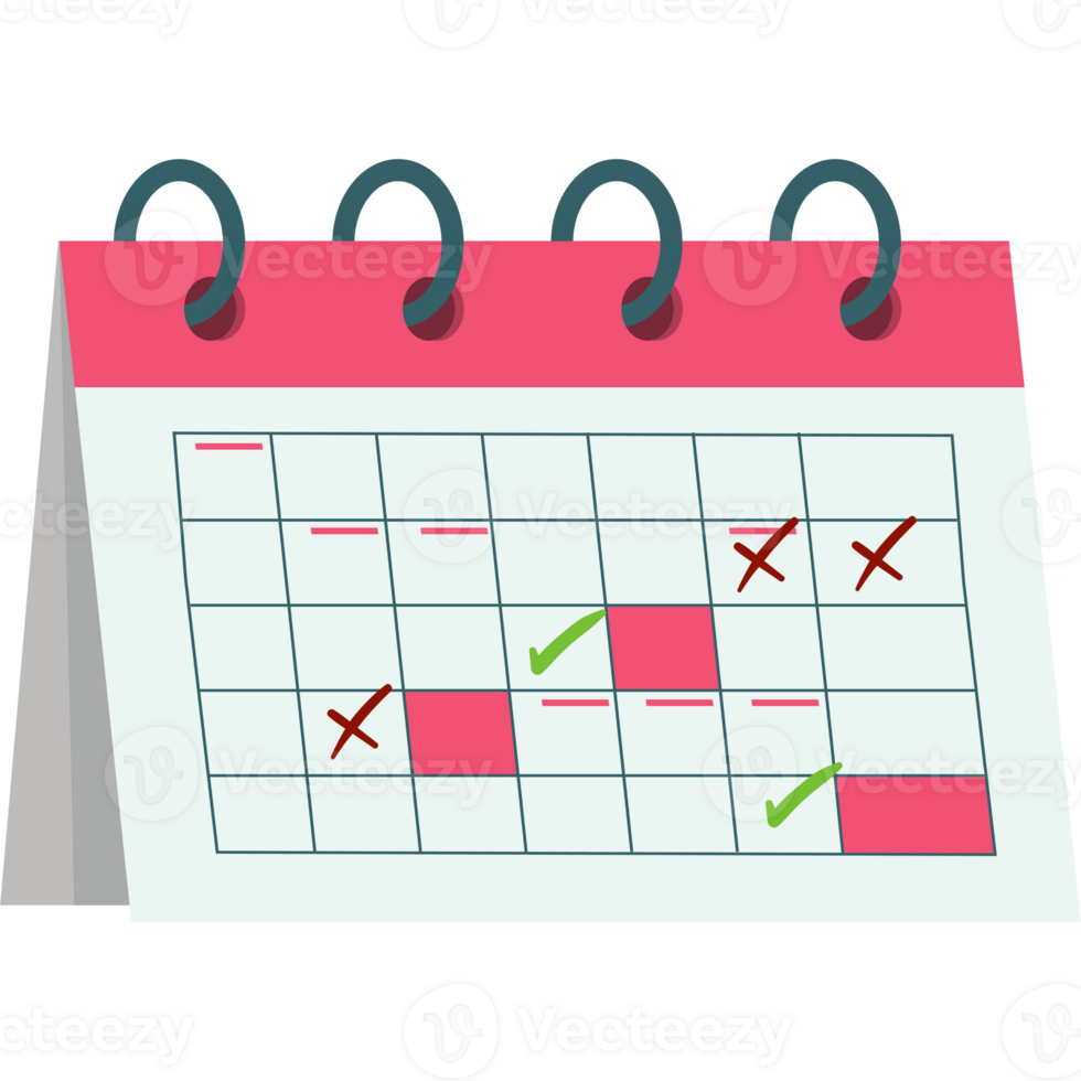 A calendar with check marks on it png