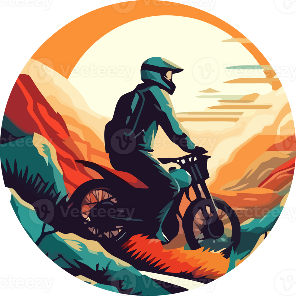A man on a dirt bike is riding in the mountains png